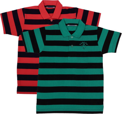 NeuVin Boys Striped Cotton Blend Regular T Shirt(Red, Pack of 2)