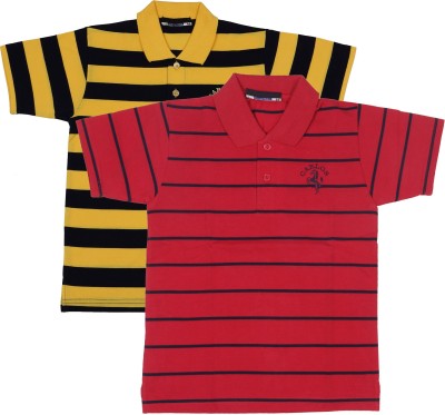NeuVin Boys Striped Cotton Blend T Shirt(Yellow, Pack of 2)