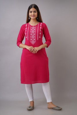 Radiksa Women Embroidered Straight Kurta(Pink)