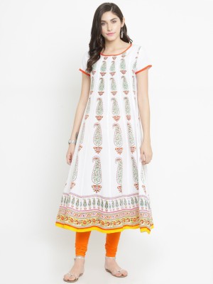 Varanga Women Printed A-line Kurta(White)