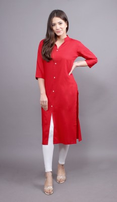 LASHKARINA Women Solid Frontslit Kurta(Red)