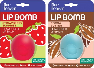 BLUE HEAVEN Lip Bomb Strawberry & Cocoa Butter(Pack of: 2, 16 g)