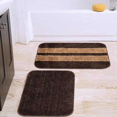 Weavekart Microfiber Bathroom Mat(Brown, Gold, Medium, Pack of 2)