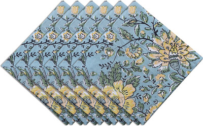 Texstylers Block Printed_napkins Green Yellow Cloth Napkins(6 Sheets)