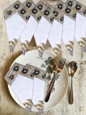 Texstylers Block Printed_napkins Gold Cloth Napkins(8 Sheets)