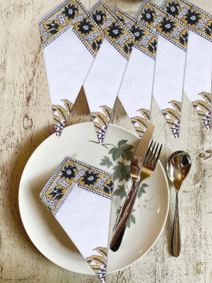 Texstylers Block Printed_napkins Gold Cloth Napkins(6 Sheets)