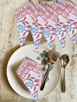 Texstylers Block Printed_napkins Pink Cloth Napkins(6 Sheets)