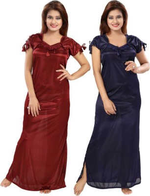 Babesa Women Nighty Set(Dark Blue, Maroon)