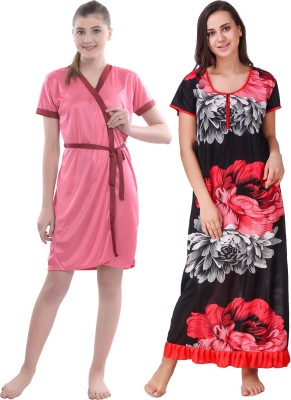 KEOTI Women Nighty with Robe(Red)