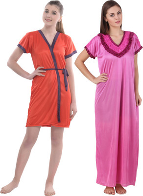 KEOTI Women Nighty with Robe(Pink)