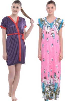 KEOTI Women Nighty with Robe(Pink)