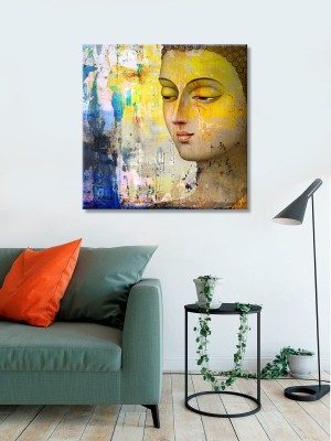 999Store Portait Multi Color Backgrou & Multi Color Buddha Face Wall Art Canvas Painting( Canvas_24X24 Inch) Digital Reprint 24 inch x 24 inch Painting(With Frame)