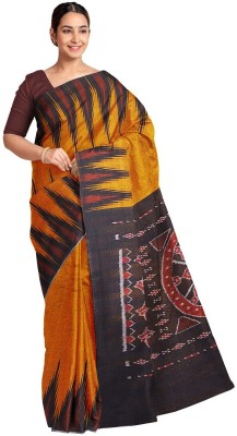 DK FASHION Printed Sambalpuri Pure Cotton Saree(Gold)