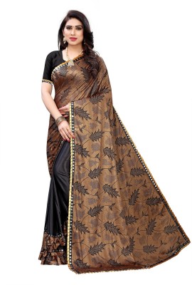 PINK WISH Printed Daily Wear Lycra Blend Saree(Brown, Black)