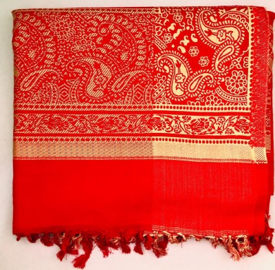 Kashmiri queen Wool Self Design Men, Women Shawl(Red, Gold)