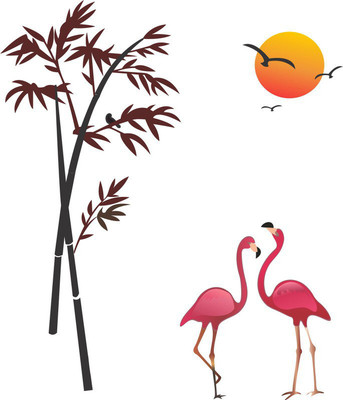 nirmal décor 51 cm Duck Couple With Tree and Sunrise Self Adhesive Sticker(Pack of 1)