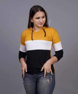 Ragoho Colorblock Women Hooded Neck Yellow T-Shirt