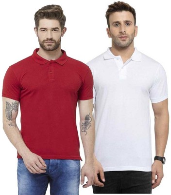 Pnikss Solid Men Polo Neck Red, White T-Shirt