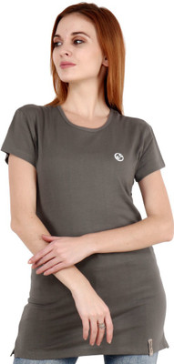 SHELLOCKS Solid Women Round Neck Grey T-Shirt