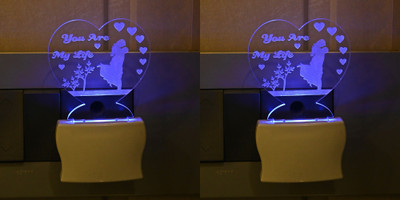 AFAST 3D Illusion Effect The Sweet Couple With You Are My Life Multi Colour LED Night Lamp, Set Of Two Night Lamp(10 cm, Multicolor)