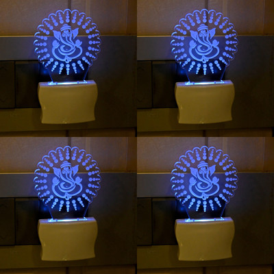 Somil 3D Illusion Ganesh Ji Center In Design Multi Color LED Night Lamp::Pack Of 4 Night Lamp(10 cm, Multicolor)