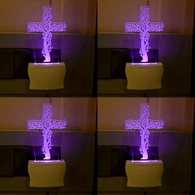 AFAST 3D Illusion Effect Cross Multi Colour LED Night Lamp, Set Of Four Night Lamp(10 cm, Pink)