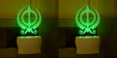 AFAST 3D Illusion Effect Sikh Khanda Multi Colour LED Night Lamp, Set Of Two Night Lamp(10 cm, Multicolor)