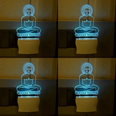 AFAST 3D Illusion Effect Lord Gautam Buddha In Yog Mudra Multi Colour LED Night Lamp, Set Of Four Night Lamp(10 cm, Blue)