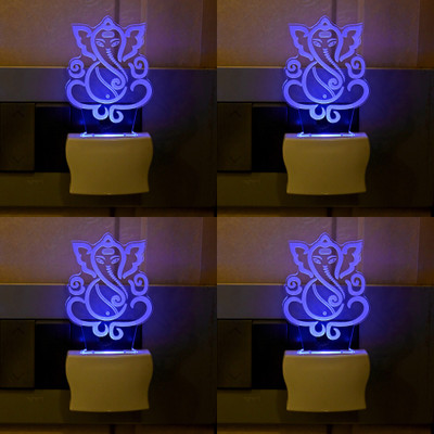 Somil 3D Illusion Effect Sitting Ganesha Multi Colour LED Night Lamp::Pack Of 4 Night Lamp(10 cm, Multicolor)