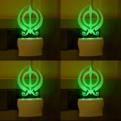 AFAST 3D Illusion Effect Sikh Khanda Multi Colour LED Night Lamp, Set Of Four Night Lamp(10 cm, Multicolor)