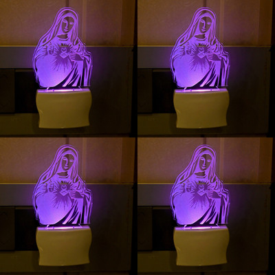 AFAST 3D Illusion Effect Mother Mary Multi Colour LED Night Lamp, Set Of Four Night Lamp(10 cm, Multicolor)