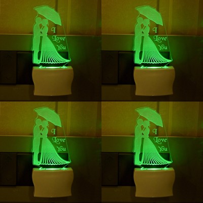 AFAST 3D Illusion Effect The Sweet Couple Multi Colour LED Night Lamp, Set Of Four Night Lamp(10 cm, Green)