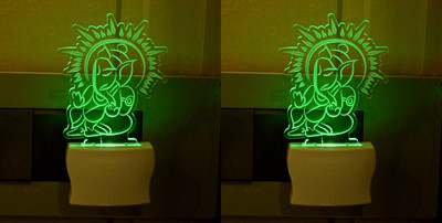 AFAST 3D Illusion Effect Ganesha Multi Colour LED Night Lamp, Set Of Two Night Lamp(10 cm, Multicolor)