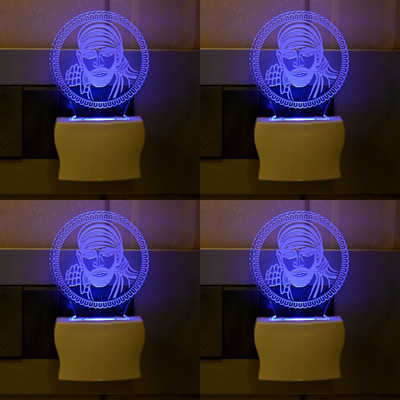 AFAST 3D Illusion Effect Sai Baba Multi Colour LED Night Lamp, Set Of Four Night Lamp(10 cm, Blue)