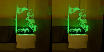 AFAST 3D Illusion Effect The Guru Govind Singh Multi Colour LED Night Lamp, Set Of Two Night Lamp(10 cm, Green)