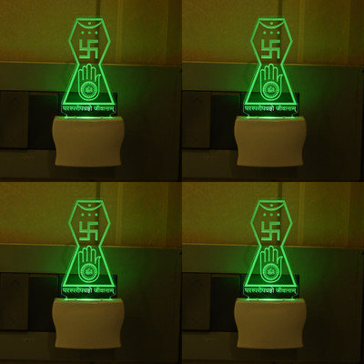 AFAST 3D Illusion Effect Jain Mantra Multi Colour LED Night Lamp, Set Of Four Night Lamp(10 cm, Multicolor)