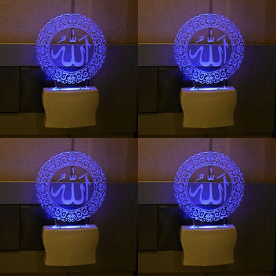 AFAST 3D Illusion Effect Allha Center In Design Multi Color LED Night Lamp, Set Of Four Night Lamp(10 cm, Multicolor)