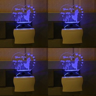 AFAST 3D Illusion Effect The Sweet Couple With You Are My Life Multi Colour LED Night Lamp, Set Of Four Night Lamp(10 cm, Blue)