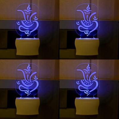 Somil 3D Illusion Effect Ganesh Ji Multi Colour LED Night Lamp::Pack Of 4 Night Lamp(10 cm, Multicolor)