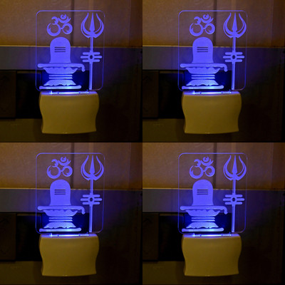 Somil 3D Illusion ShivLing With trashul And Om Multi Colour LED Night Lamp::Pack Of 4 Night Lamp(10 cm, Multicolor)