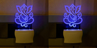 AFAST 3D Illusion Effect Sitting Ganesha Multi Colour LED Night Lamp, Set Of Two Night Lamp(10 cm, Multicolor)
