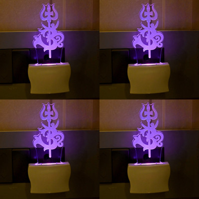 Somil 3D Illusion Effect Om And Trishul Multi Colour LED Night Lamp::Pack Of 4 Night Lamp(10 cm, Multicolor)