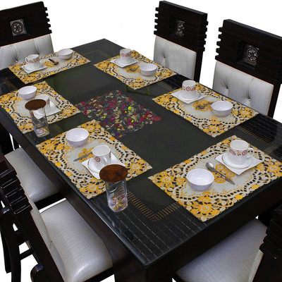 Dakshya Industries Rectangular Pack of 6 Table Placemat(Gold, White, PVC)