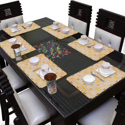 Dakshya Industries Rectangular Pack of 6 Table Placemat(Gold, Beige, PVC)