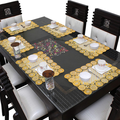 Dakshya Industries Rectangular Pack of 6 Table Placemat(Gold, PVC)