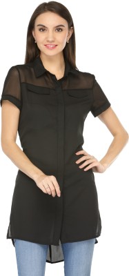 N-gal Casual Short Sleeve Solid Women Black Top