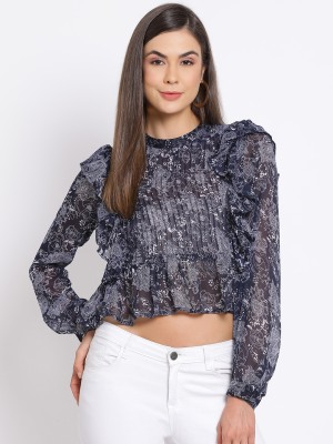 OXOLLOXO Casual Full Sleeve Floral Print Women Dark Blue Top