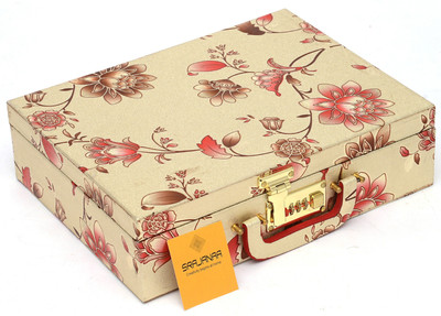 Srajanaa 3 Rod Wooden Bangle Storage Box Organizer with Lock System - Pack of 1 Bangle Box Vanity Box(Golden, Floral)