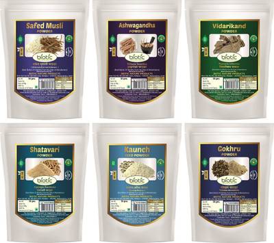 biotic Safed Musli, Ashwagandha, Shatavari, Gokhru, Vidarikand &amp; Kaunch Powder (50g each)  (6 x 50 g)