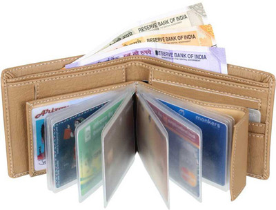 SunShopping Men Beige Artificial Leather Wallet(10 Card Slots)